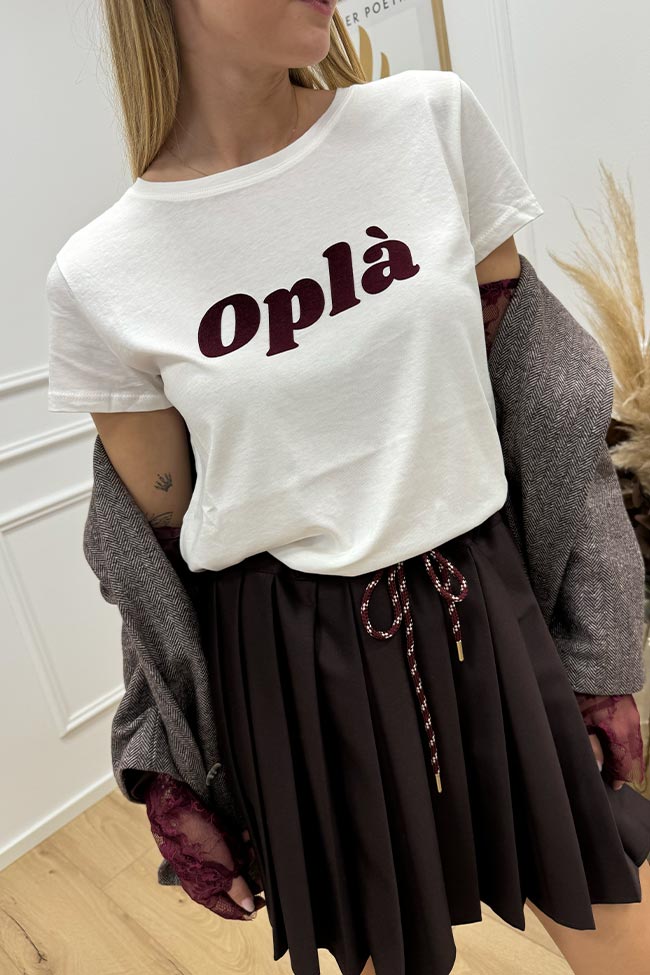 Vicolo - T shirt bianca stampa "Oplà" floccata bordeaux