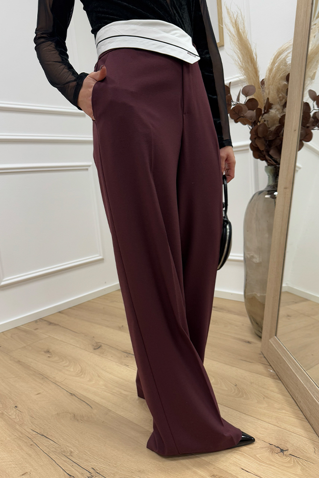 Haveone - Pantaloni bordeaux con risvolto in vita bianco