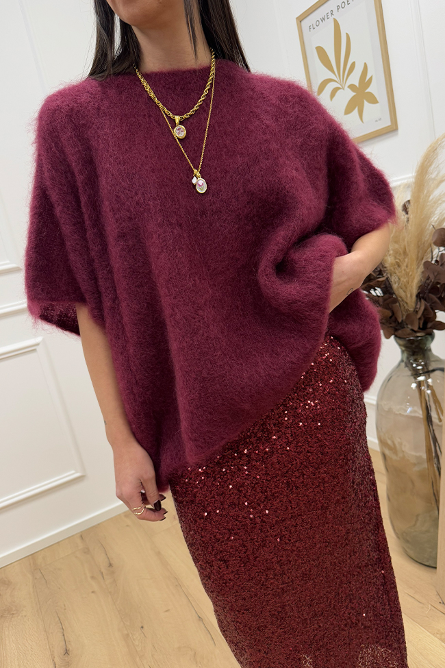 Dixie - Maglia kid mohair mezza manica bordeaux