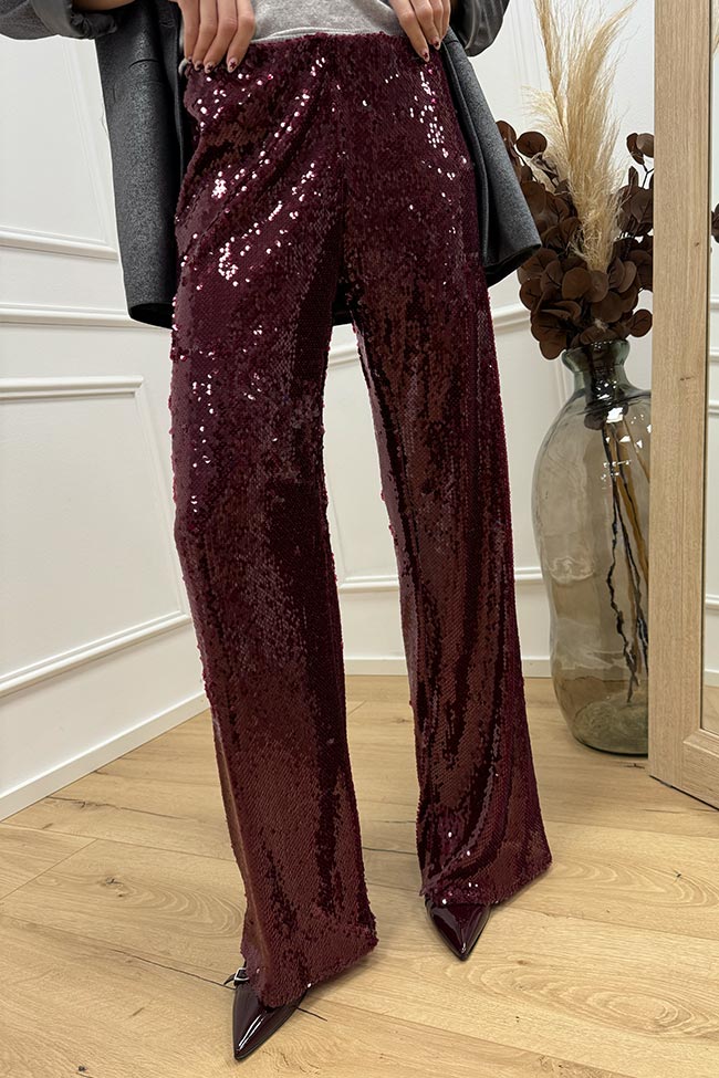 Haveone - Pantaloni in paillettes vino