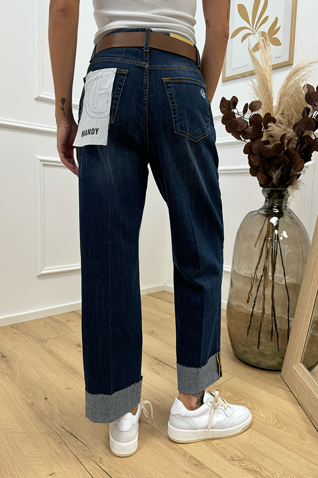 Haveone - Jeans Mandy blu scuro con cintura cuoio