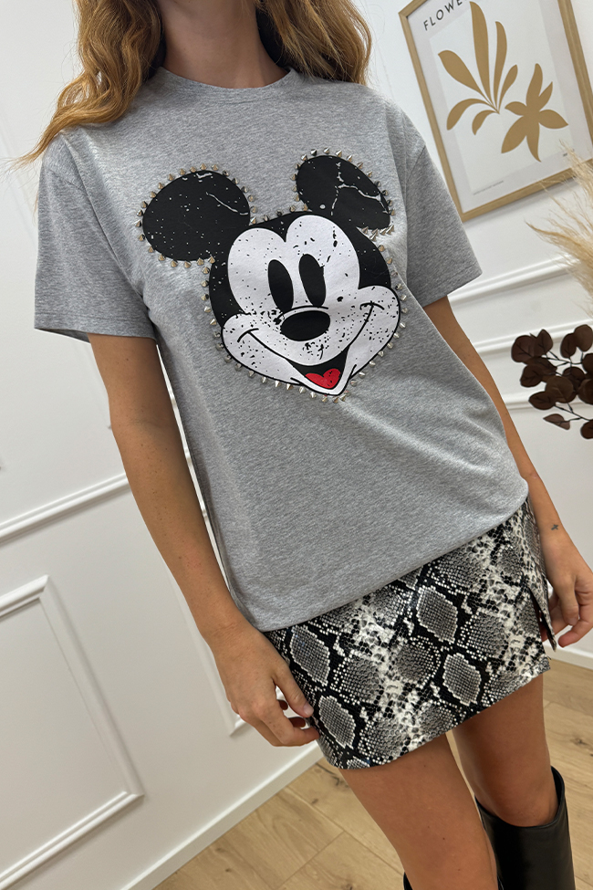 Aniye By - Tshirt "Mickey" grigia con borchie