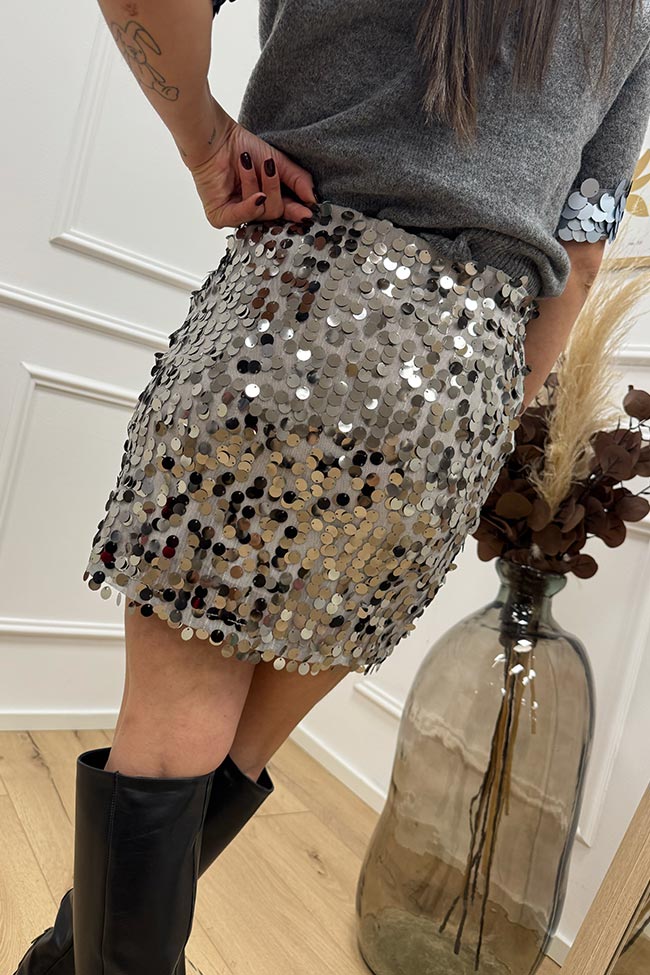 Haveone - Gonna mini tulle grigio con maxi paillettes argento