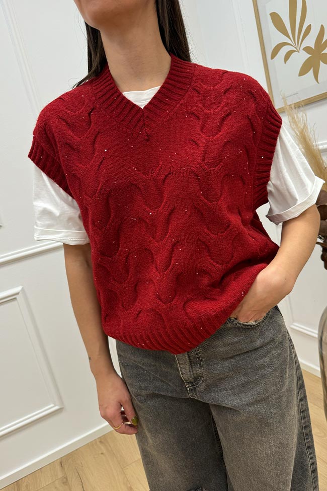 Haveone - Gilet rosso con micropaillettes