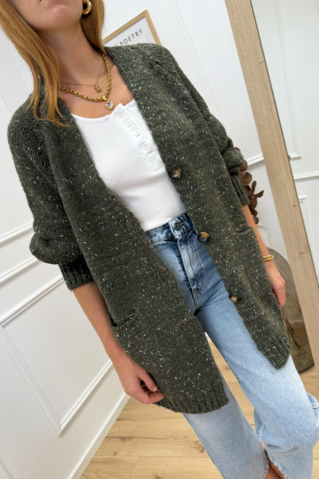 Haveone - Cardigan lungo militare filo multicolor con bottoni