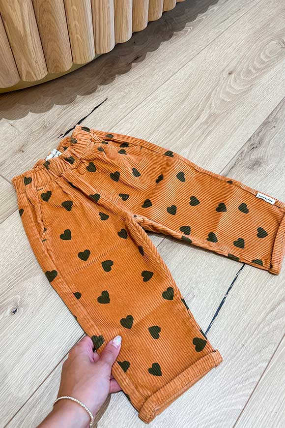 Piupiuchick - Pantaloni baby zucca con cuori verdi