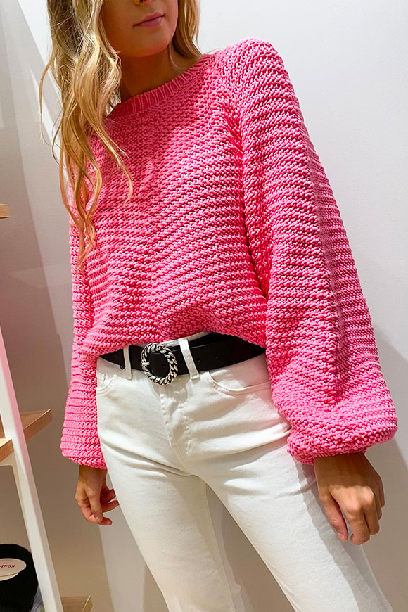 Vicolo - Bubble pink sweater grain of rice with balloon sleeves