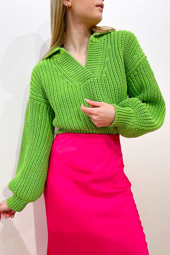 Vicolo - Polo-style green grain of rice sweater