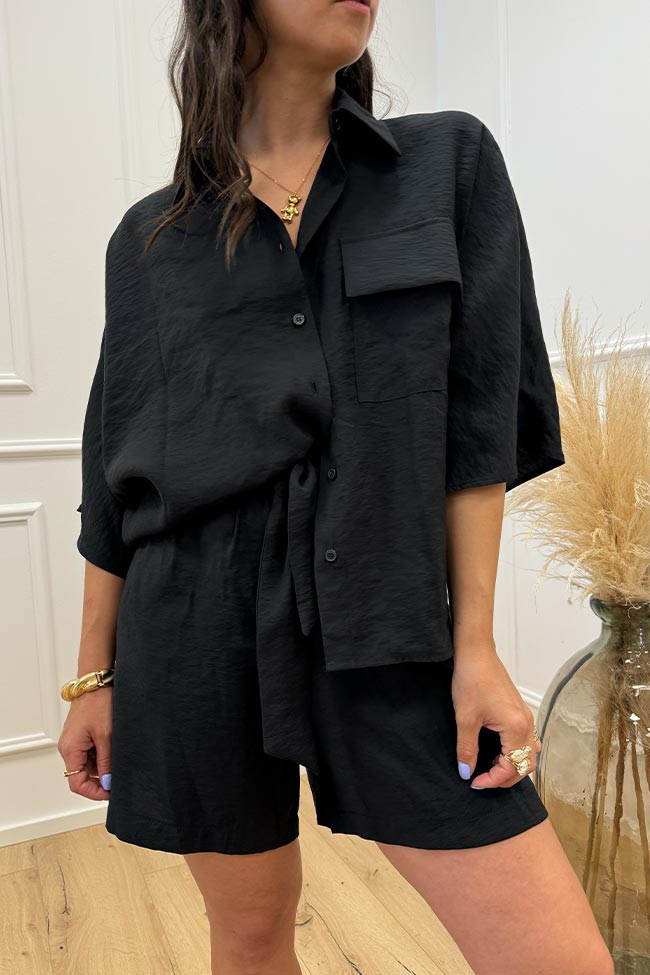 Haveone - Camicia kimono nera con tasca