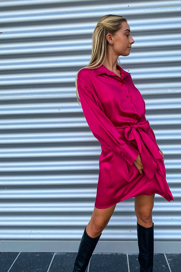 Vicolo - Magenta satin shirt dress with sash