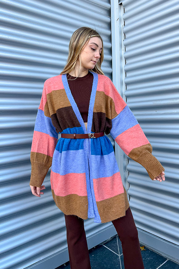 Vicolo - Wisteria, tobacco and peach striped cardigan