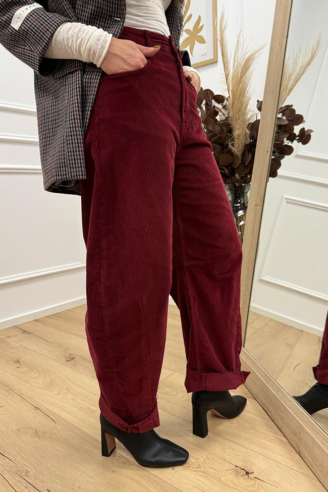 Haveone - Pantaloni Barbara bordeaux millerighe balloon fit