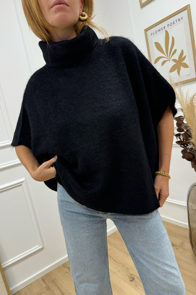 Kontatto - Maglione cappa nero con collo a ciambella