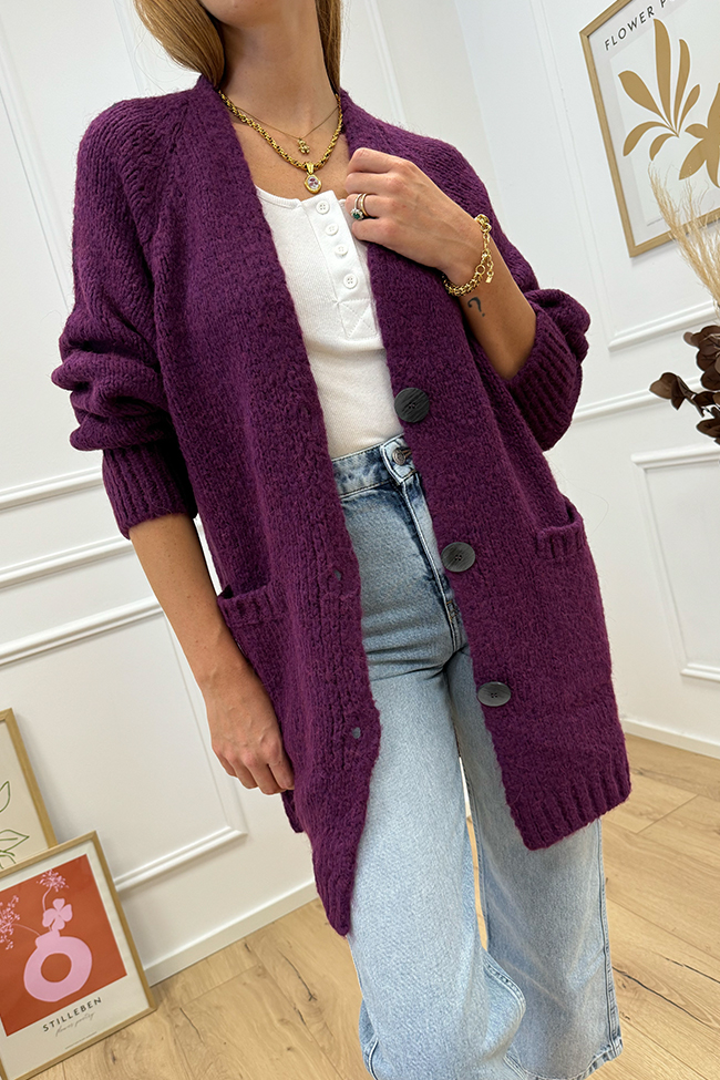 Haveone - Cardigan lungo vino con bottoni misto alpaca