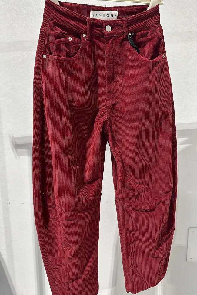 Haveone - Pantaloni Barbara bordeaux millerighe balloon fit